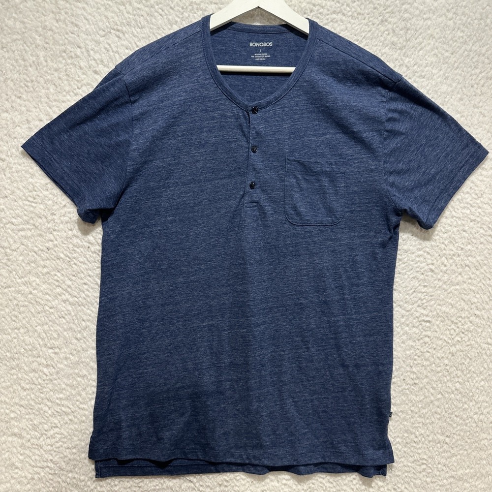 Bonobos Henly Men's‎ Size L Blue Henley Pocket Short Sleeve Tee Logo
